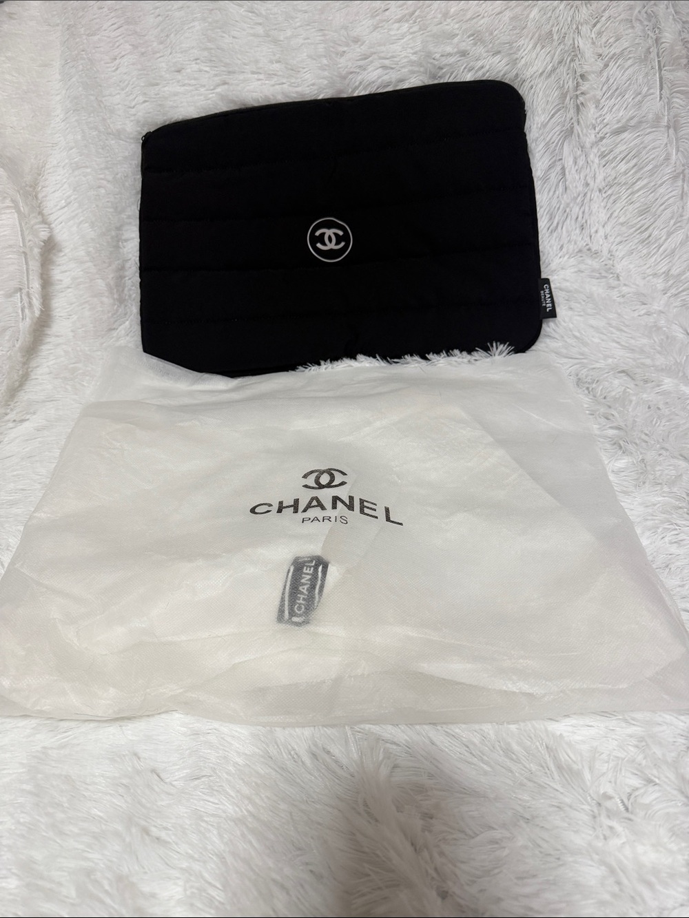 CHANEL Beaute Black Quilted Laptop Sleeve with CC Emblem